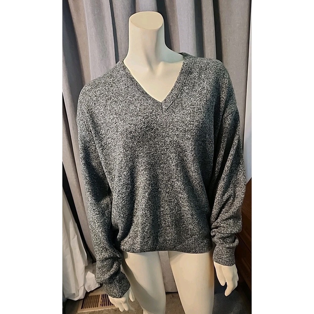 Vtg Jantzen Sweater Womens XL Heather Gray Knit V Neck Made USA Preppy Momcore